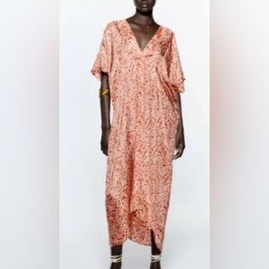 New Zara Red and Cream Paisley Dress